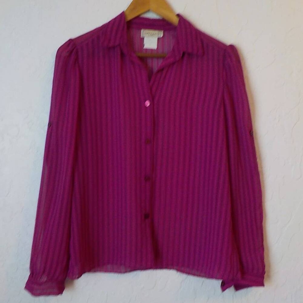 VTG Sheer Pink Button Up Shirt Blouse Women Small by Diamonds of California